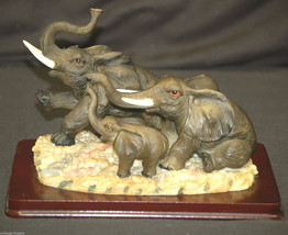 Vintage Heavy Elephant Family Resin Figurines on Wooden Base Home Decor - £39.10 GBP