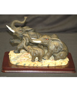 Vintage Heavy Elephant Family Resin Figurines on Wooden Base Home Decor - £39.44 GBP