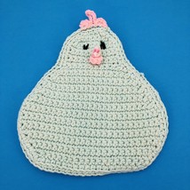 Handmade Crocheted Chicken Hen Pot Holder Hot Mat Mint Green &amp; Pink Farm Style - £9.49 GBP