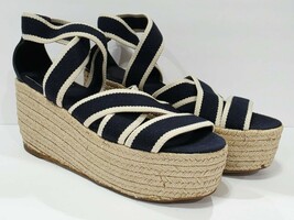Tory Burch FRIEDA Espadrille Blue Stripe Heel Wedge Ankle Sandal Canvas ... - $169.00
