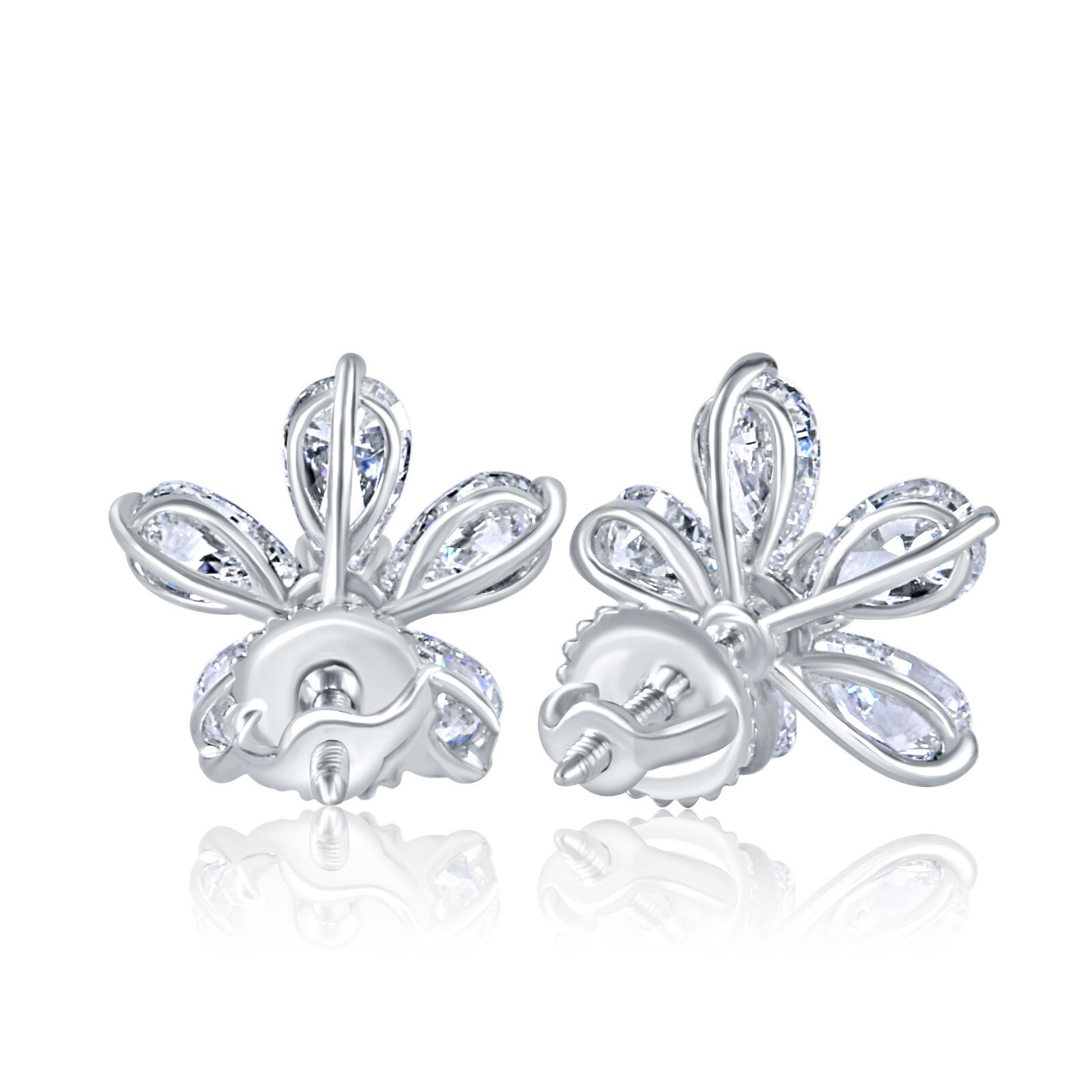 1.50Ct Floral Stud Lab Grown Pear Shaped Diamond Cluster Earrings 14K White Gold Item image 11
