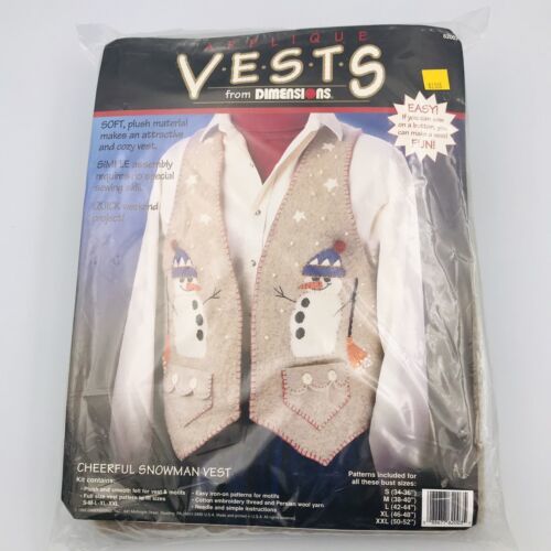 1995 Vintage Applique Vest Kit Cheerful Snowman Dimensions Pattern S M L XL XXL - £10.97 GBP