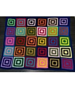 Vintage Granny Square MULTICOLOR Afghan Crochet  Blanket 70” X57” Hand Made - $45.82