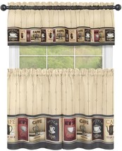 3pc. Printed Curtains Set: 2 Tiers &amp; Valance (58&quot;x13&quot;) COFFEE, COZY CAFE, Achim - £17.40 GBP