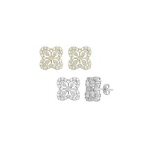 Clear CZ Gold Silver Clover Flower Shape Stud Earrings, Sku#LX824 - £5.50 GBP