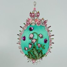 5&quot; Handmade Push Pin Bead Sequin Pearl Egg Shaped Flowers Floral Ornament Easter - $29.99