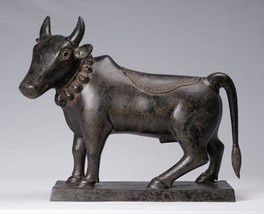 Antique Khmer Style Bronze Nandi Statue - Mount of Shiva - 36cm/14&quot; - $1,232.73