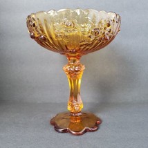 Vintage Fenton Cabbage Rose Amber Glass 7.25&quot; Round Compote Candy Dish - £28.32 GBP