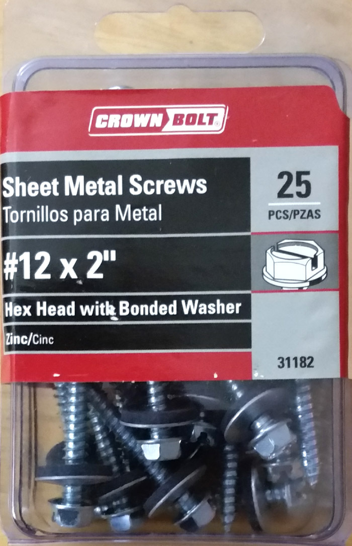25-Pc Sheet Metal Screw 12 x 2 Hex Head w/ Bonded Washer Crown Bolt 31182 - $8.95