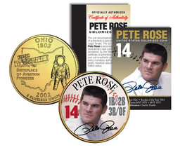 PETE ROSE * Hall of Fame * Legends Colorized Ohio Quarter 24K Gold Plated Coin - £6.84 GBP