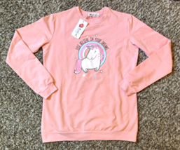 Unicorn Pullover Womens XL Pink Sweatshirt Believe In Your Dreams 41 Inch Chest - $18.68