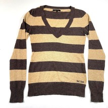 BCBGMAXAZRIA Pullover Sweater Jumper Womens M Brown Tan Striped Wool Angora - £18.39 GBP