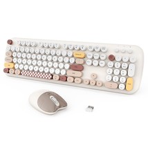 Wireless Keyboard Mouse, Cute Colorful Full Size 104 Keys Typewriter Keyboard Mo - £58.63 GBP