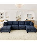 Comfy Cloud Blue Chenille 4-Seat Sectional Sofa w/ 2 Ottomans - $1,047.99