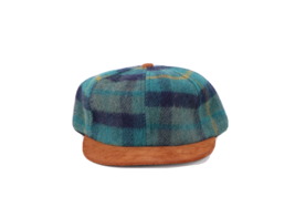 NOS Vtg 90s Streetwear Youth Blank Wool Short Brim Strapback Hat Rainbow Plaid - £27.25 GBP