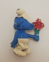 Vintage 1980’s Smurf With Flowers Collectible Lapel Vest Pin Pinback - £13.29 GBP