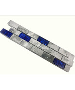 Glass Stone Tile 1x2 Subway Mosaic Polished Gray and Royal Blue 3&quot;x12&quot; S... - £20.33 GBP