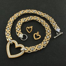 Fashion Stainless Steel Crystal Big Heart Chain Necklace Bracelet Jewelry Sets F - £81.12 GBP