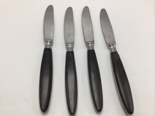 Primary image for Knives Set 4 Japan Knife Stainless Steel Serrated Black Handle MCM Vintage