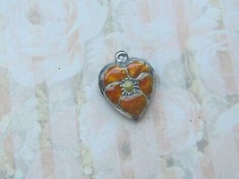 Vintage Sterling silver enameled puffy heart charm-MIKADA ORANGE pansy - £21.23 GBP