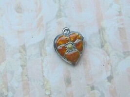 Vintage Sterling silver enameled puffy heart charm-MIKADA ORANGE pansy - $27.00