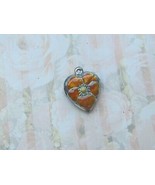 Vintage Sterling silver enameled puffy heart charm-MIKADA ORANGE pansy - $27.00