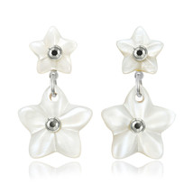Elegant Handmade White Mother of Pearl Flower &amp; Crystal Dangle Earrings - £8.88 GBP