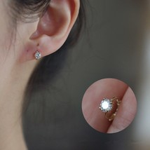 925 Silver Korea Simple Four Claws Inlaid Zircon Stud Earrings Women Plating 14K - £10.50 GBP