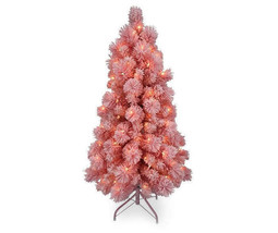 4ft Dancer Pink Flocked Pre-Lit Artificial Christmas Trees with Clear Lights - £111.90 GBP