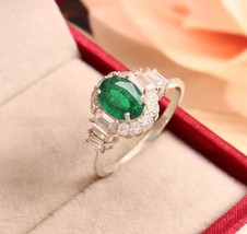 Engagement Ring Natural Emerald Ring 925Sterling Silver Ring Zambia Emerald Ring - £45.60 GBP