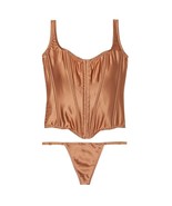 VS Victoria&#39;s Secret Very Sexy Classic Silk Corset Set Toffee Large NEW - $1,425.56 MXN