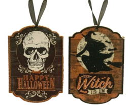 Halloween Set of 2 MDF Decor Signs Happy Halloween Witch Is In 2ct Pack - $4.90