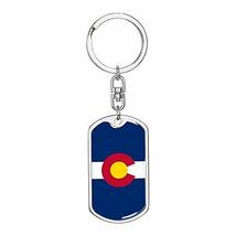 Colorado State Flag Swivel Keychain Dog Tag Engraved 18k Gold - £46.51 GBP
