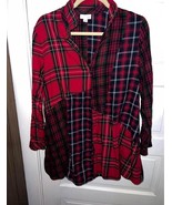 J Jill Plaid Cozy Red Plaid Button-Down Tunic Shirt with Peplum Detail s... - $25.00