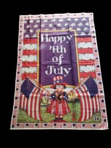 Mary Engelbreit Happy 4th of July Garden Flag Large Outdoor Red White Blue 28x40 - £22.55 GBP