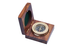 [Pack Of 2] Brass Paperweight Compass w/ Rosewood Box 3&quot;&quot; - £65.48 GBP
