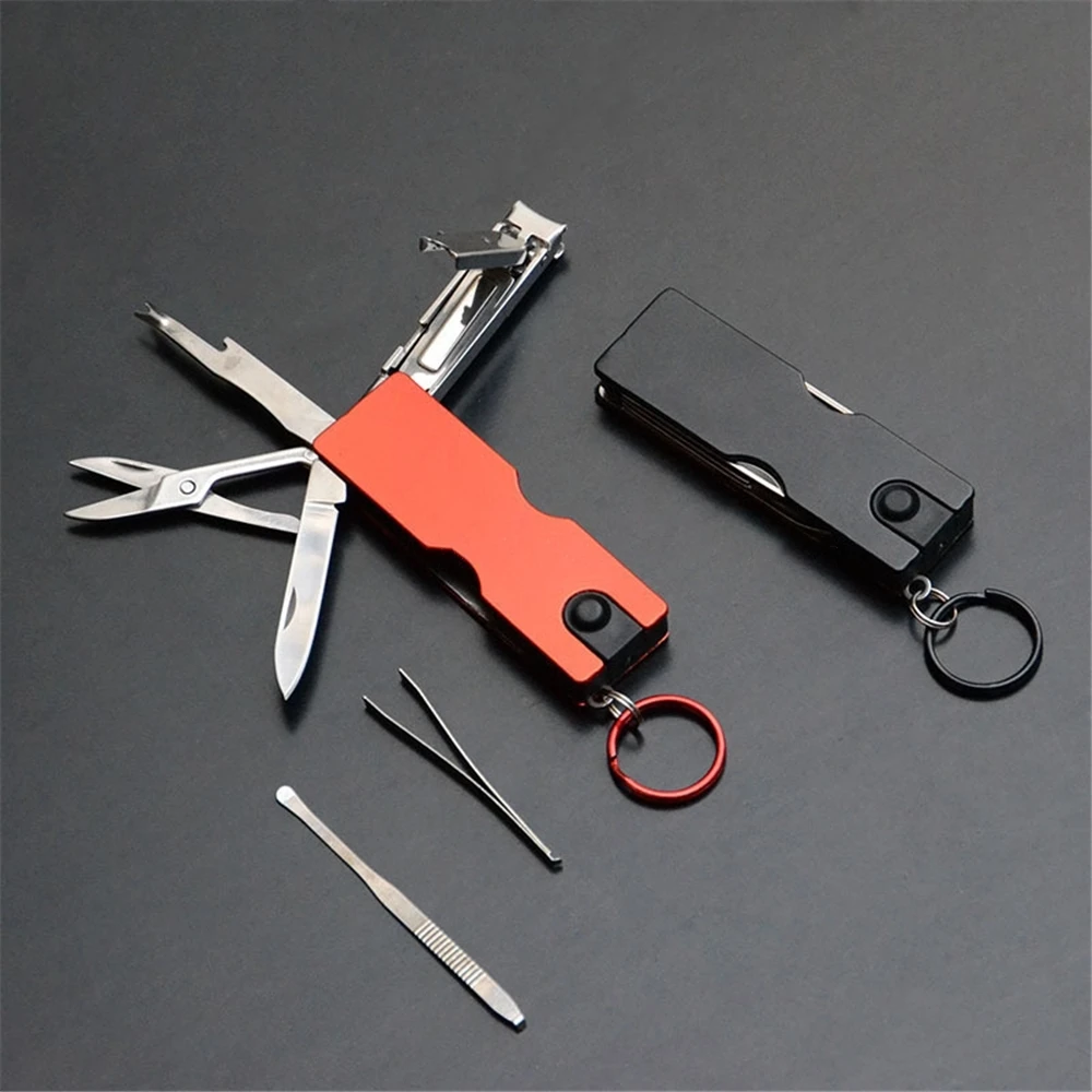 Outdoor Multifunction Mini Keychain Knife LED Light Nail Clipper Earpick - £11.55 GBP