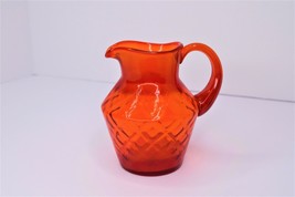 Vintage Orange Fenton Glass Mini Pitcher Diamond Optic Pattern 4.5&quot; Tall - £15.57 GBP