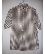Vintage sz L cream Blue Plaid short sleeve 100% cotton shirt by Mango Pl... - $15.99