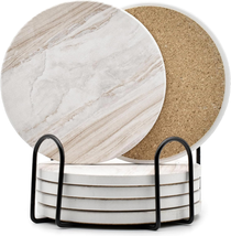 6Pcs Drink Coasters with Holder, Marble Style Ceramic Drink Coaster, Abs... - €13,18 EUR