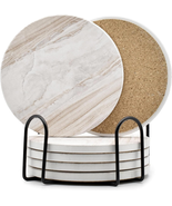 6Pcs Drink Coasters with Holder, Marble Style Ceramic Drink Coaster, Abs... - €13,18 EUR