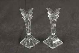 Modern NWT MIKASA Set Clear Crystal Candleholder Pair DECO Pattern 5.5&quot; ... - £16.45 GBP