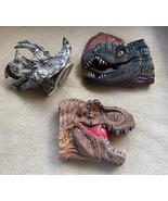 DINOSAUR T-Rex, Dilophosaurus, &amp; Triceratops Rubber Vinyl Hand Puppets (3) - £19.17 GBP