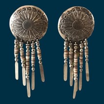 Sterling Silver Fringed Concho  with heishi beads earrings - $74.99