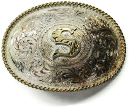 Montana Silversmiths Belt Buckle &quot;S&quot; Silver Plated Gold Tone - £50.61 GBP