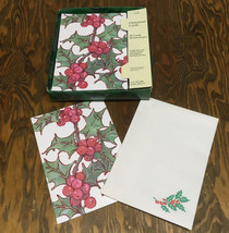 Vintage Christmas cards holly berries mistletoe print with envelopes  - $19.75