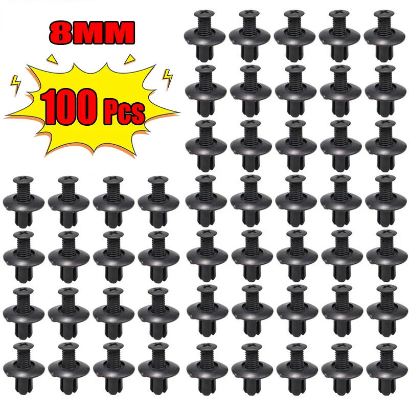 100Pcs 8mm Hole Plastic Rivets Fastener Push Clip Auto Bumper Fender Door Trim - £9.02 GBP