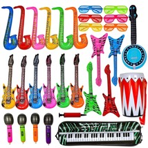 Inflatable Rock Star Toy Set, 30 Pcs 80S 90S Party Decorations Inflatable Party  - £36.96 GBP