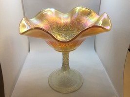 Vtg Northwood Carnival Glass Hearts &amp; Flowers Marigold W/SATIN Finish Compote - £61.18 GBP