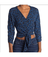 Parker Long Sleeve Tie Crop Front Blouse, Blue, Medium, DESIGNER LUXURY,... - $101.03 CAD